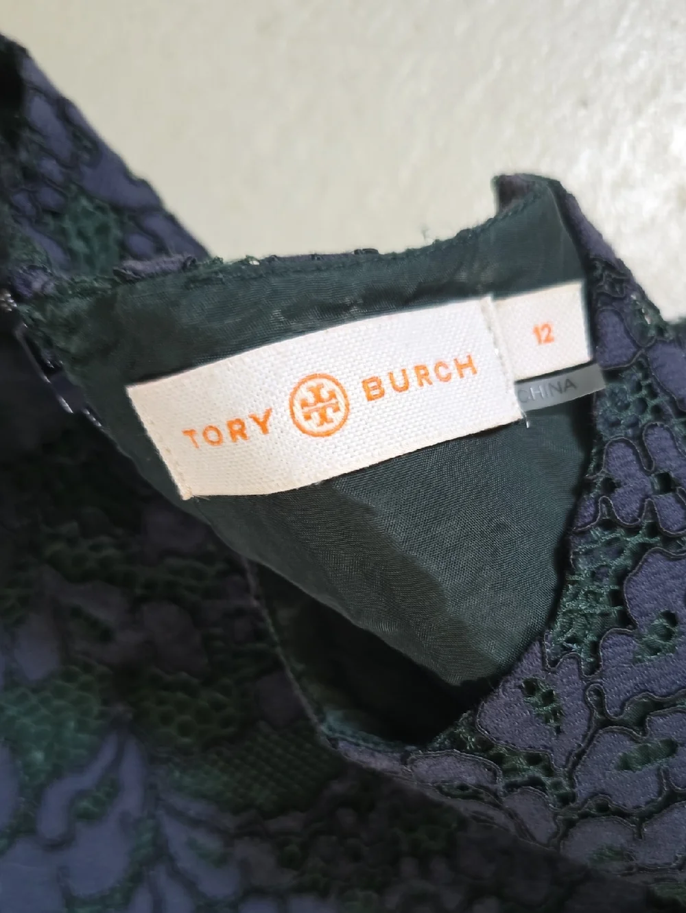 Tory Burch Blue Green Lace Sheath Cocktail Boho Dress Size 12